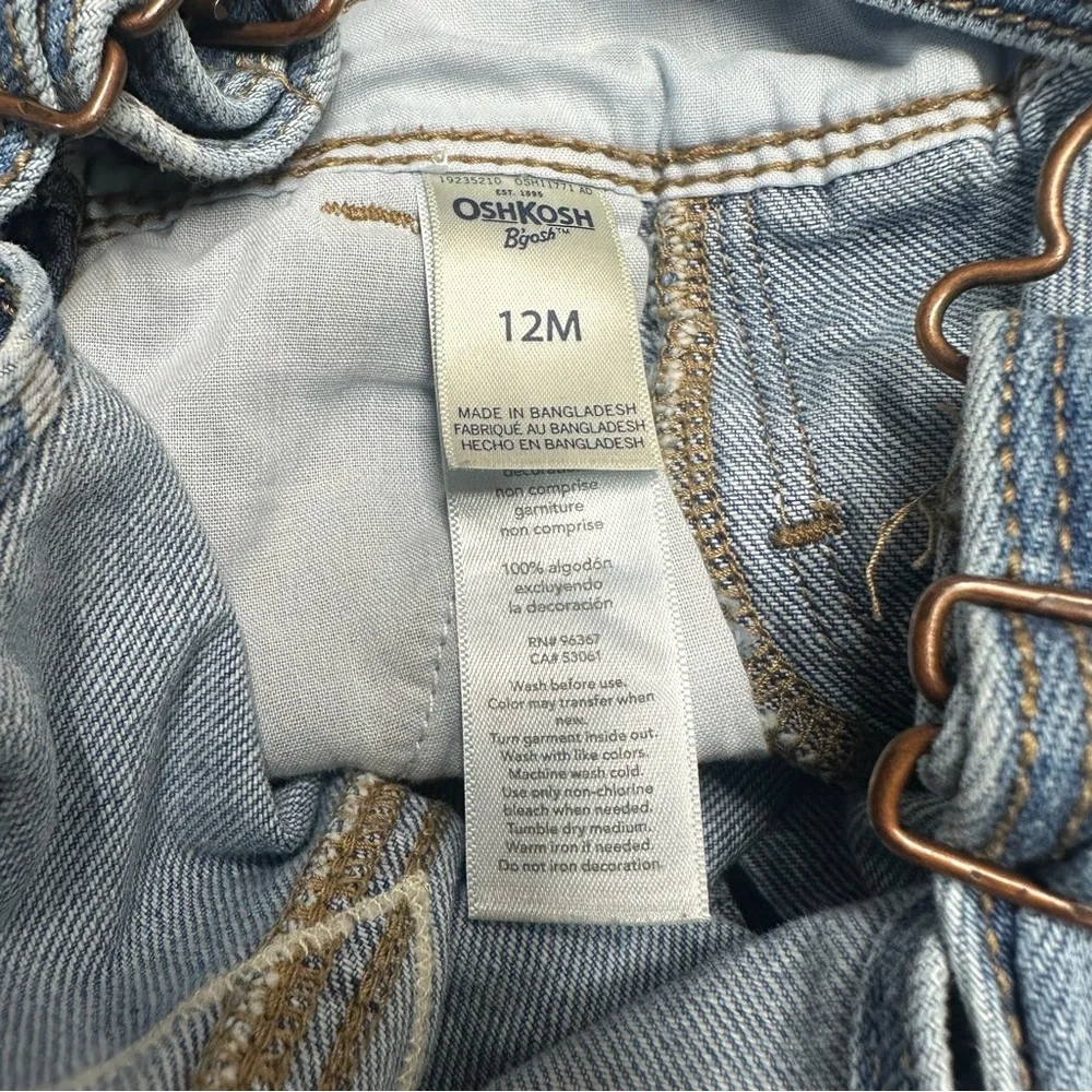 Oshkosh Bgosh Denim Bib Overalls Floral Cotton Size 12M Button Snap Leg
